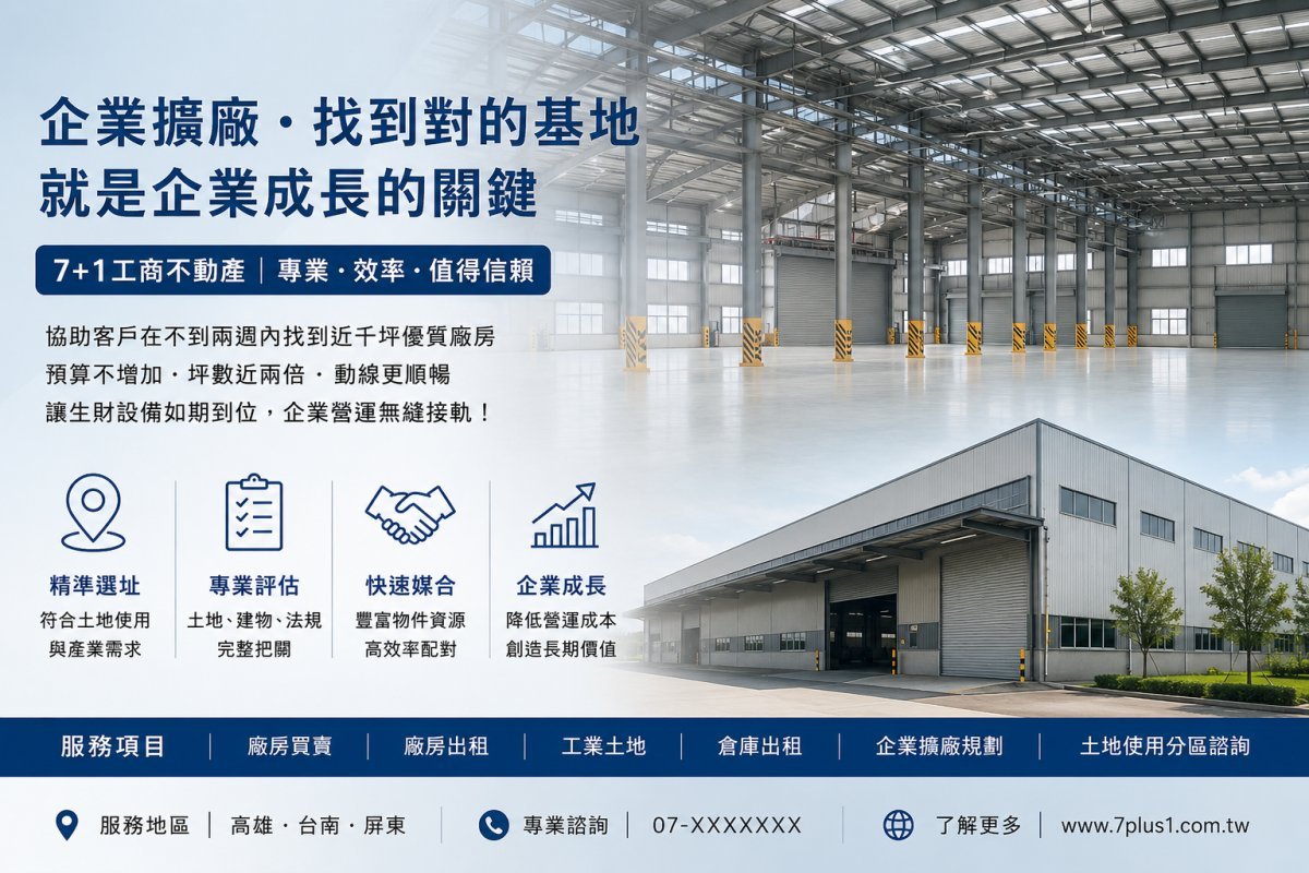 成功案例｜企業擴廠找不到合適廠房？7+1不到兩週協助客戶找到合用廠房
