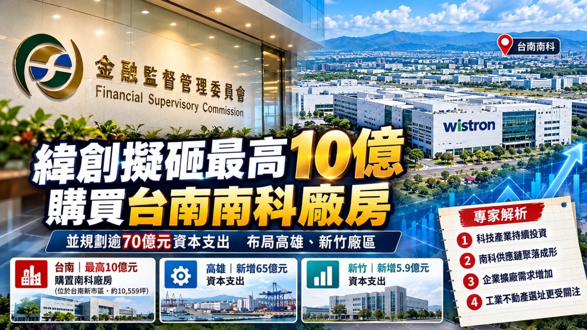 緯創擬砸10億購台南南科廠房｜企業擴廠與工業土地投資分析｜7+1工業不動產