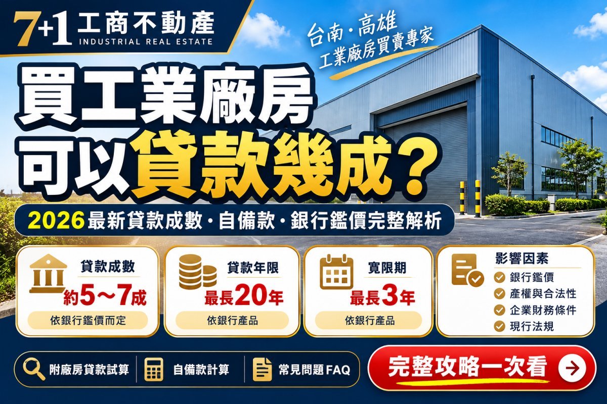 買工業廠房可以貸款幾成？2026貸款成數、自備款與試算完整解析