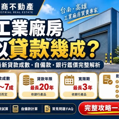 買工業廠房可以貸款幾成？2026貸款成數、自備款與試算完整解析